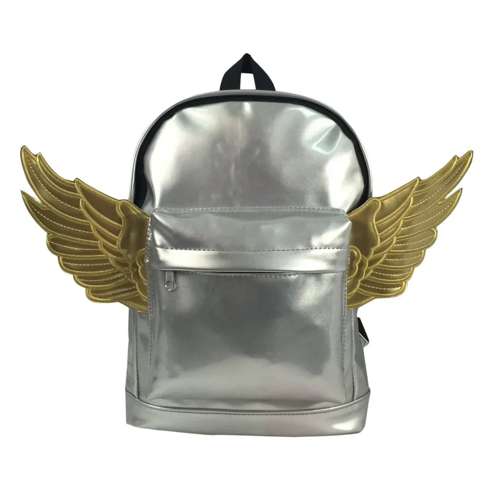 Kids Metallic Pink Wing Backpack - 3D Gold Wings